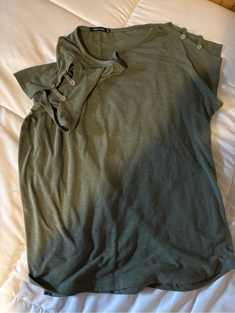 Pink Clover Olive Short Sleeve Button-Accent Tee